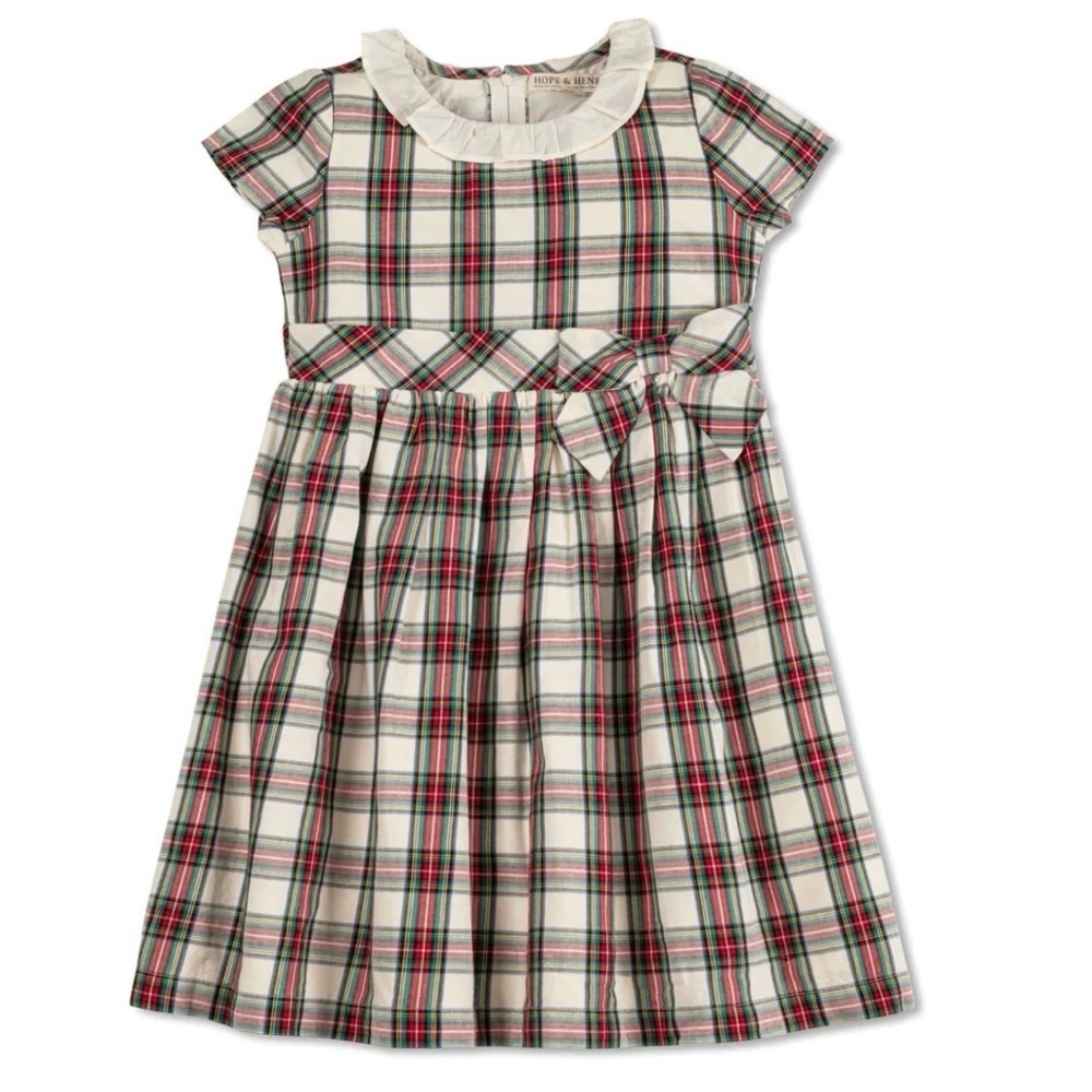 Hope & Henry Plaid Ruffle Collar Organic Party Dress 6 Ivory Holiday Tartan NWT